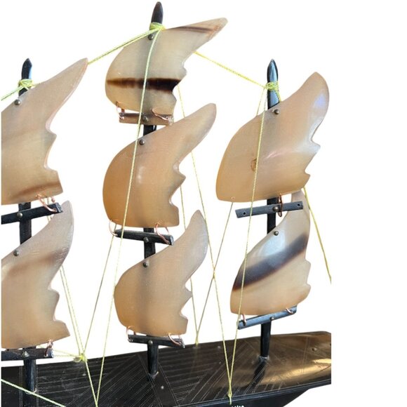 Rare! Large Vtg Bone and Horn Sailboat Hand-Engraved Inlay 17.5" long x 12" tall - Picture 2 of 14